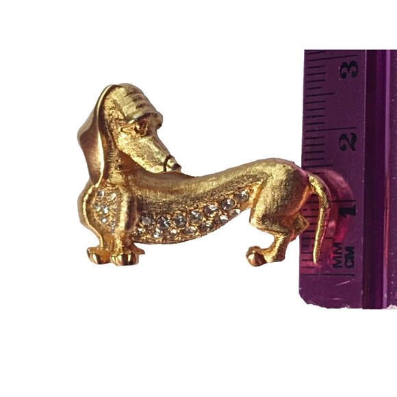Vintage Gold Dachshund Brooch Wiener Dog Lovers Rhinestone Pin Puppy Expressions - Picture 5 of 7